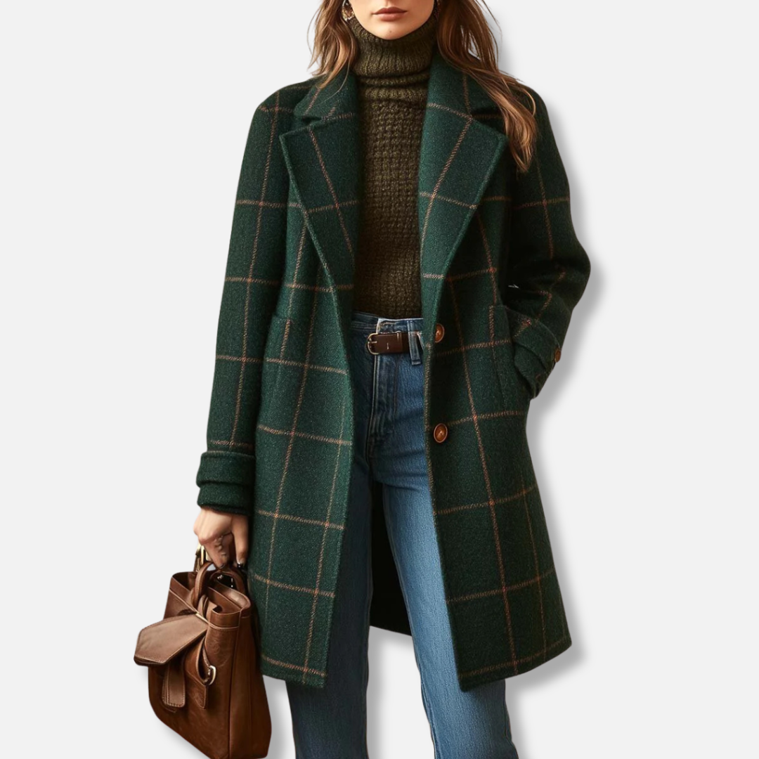 Elowen Timeless Plaid Wool Long Coat