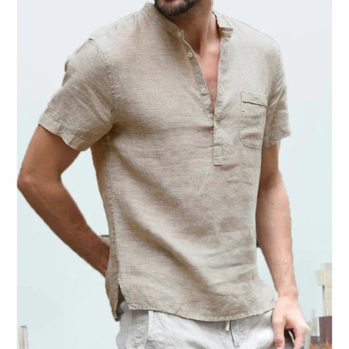 Men's Cotton Linen Henley Shirt Fashion Light