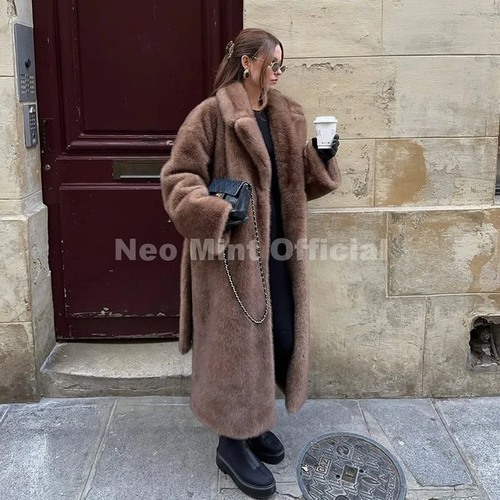 Women's Neo Mint Belted Faux Mink Fur Coat