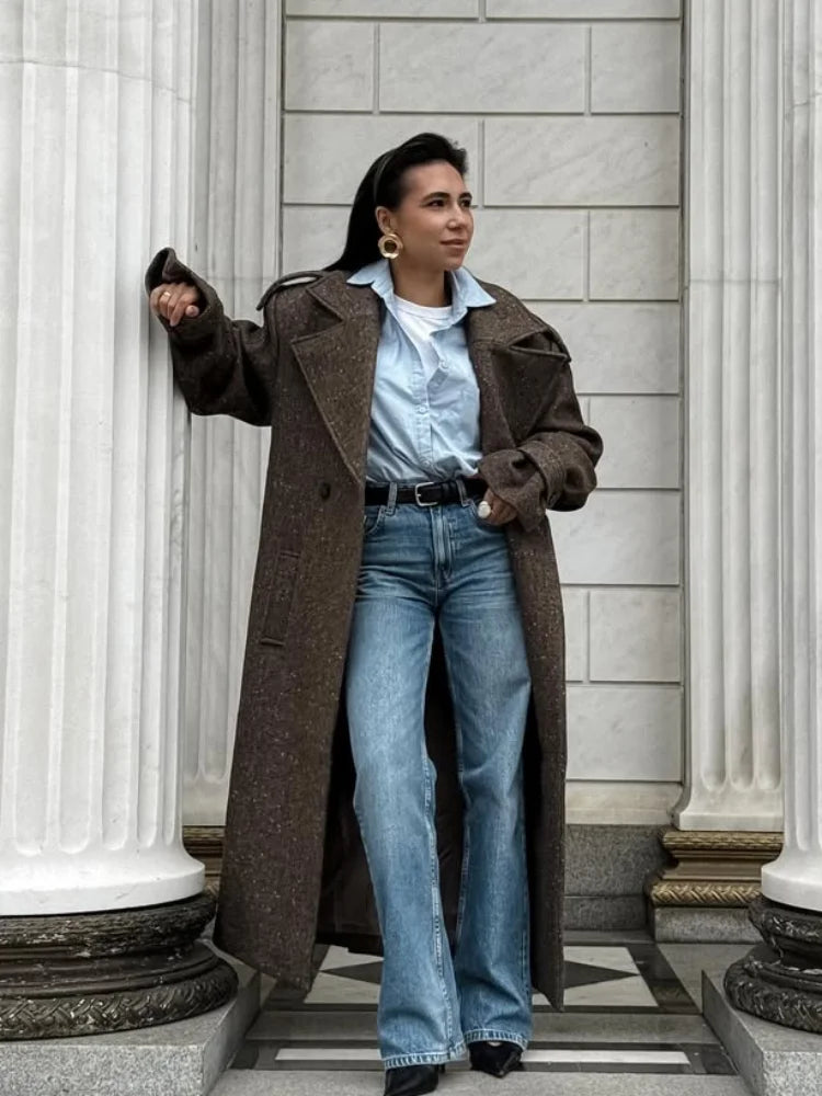 Women's Long Wool Lapel Trench Coat