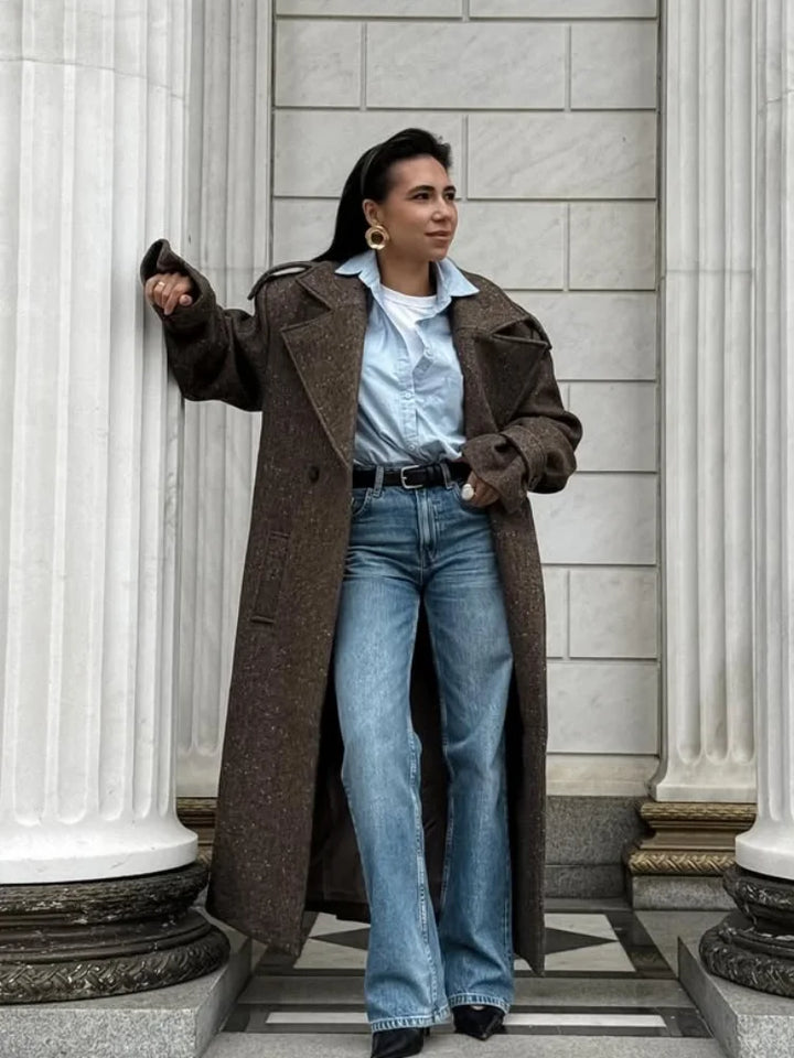 Women's Long Wool Lapel Trench Coat