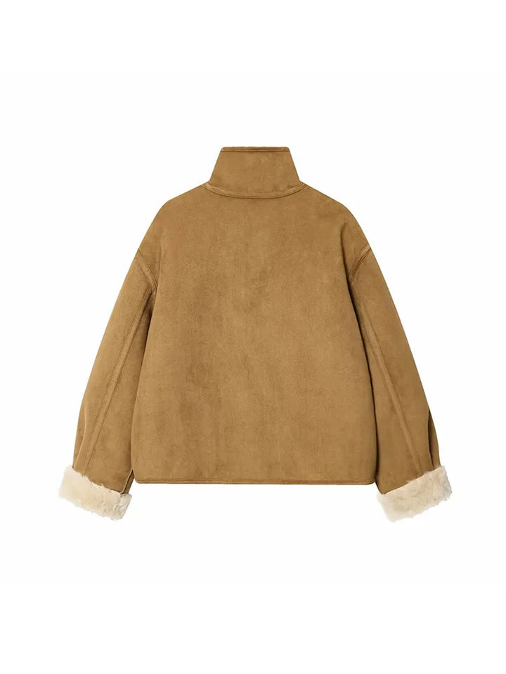 Women's 2025 Double-sided Lamb Velvet Coat Women's Fashion Stand Collar Single-breasted Pocket Short Jacket Lady Outerwear