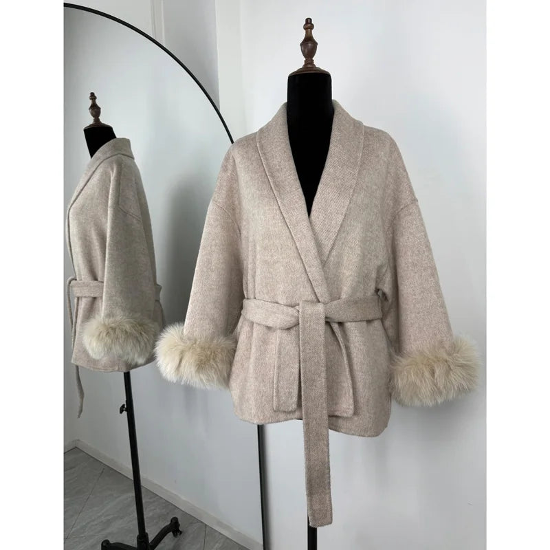 TARUXY fox fur wool coats women's coat