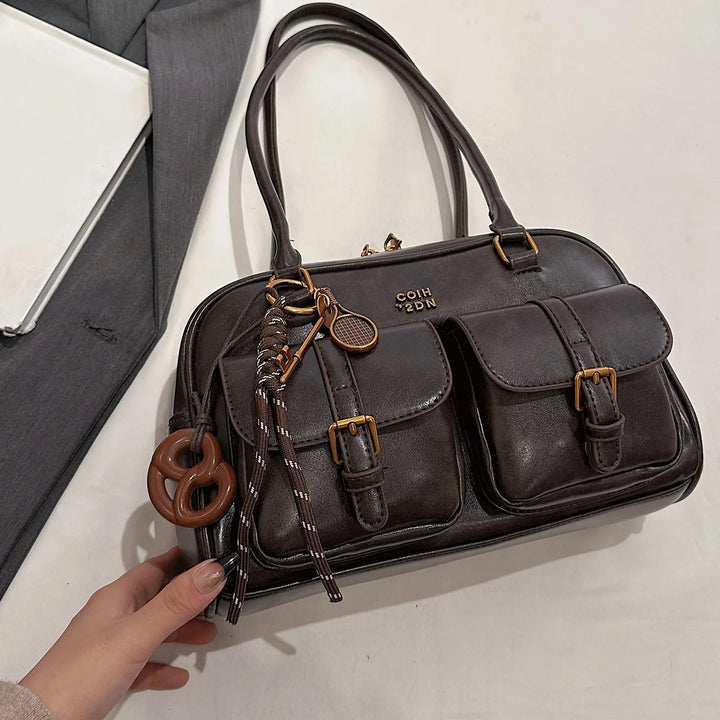 Women's Coffee Brown Multi-Pocket Handbag