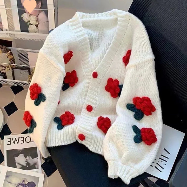 Women's 3D Floral Knitted Cardigan