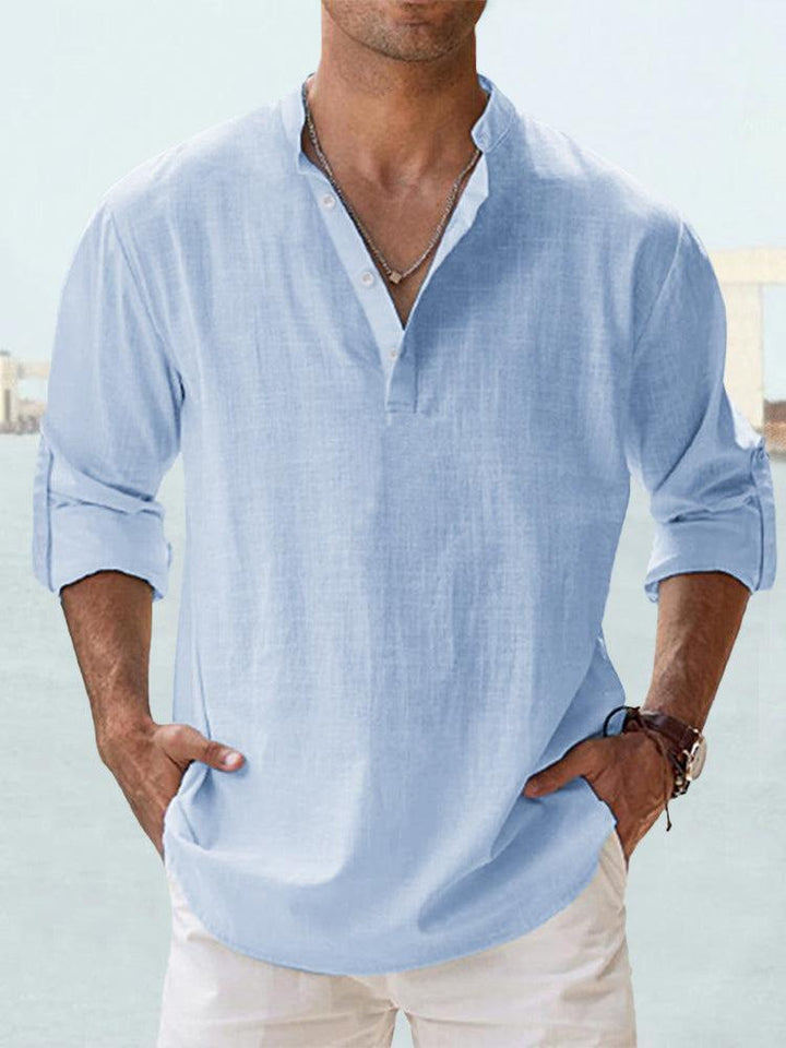 Mode Lumiere | Men's Lightweight Linen Henley Shirt