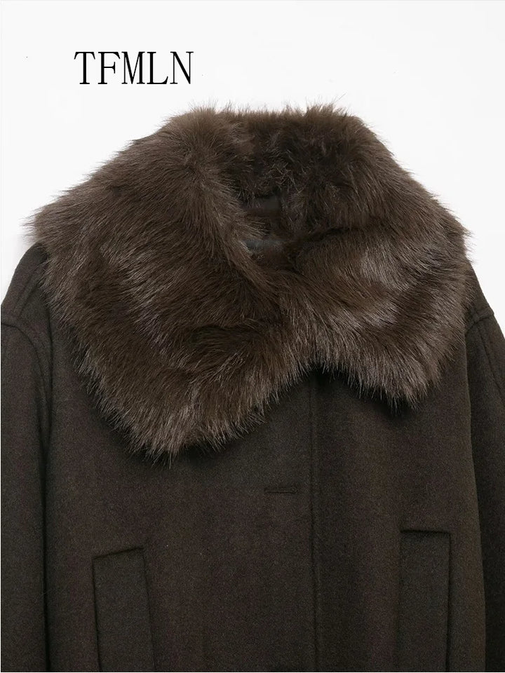 TFMLN Women's Loose Faux Fur Collar Jackets