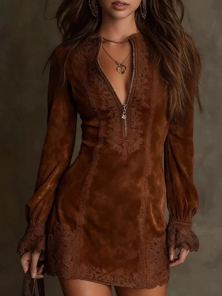 Short suede dress with lace – feminine & sophisticated