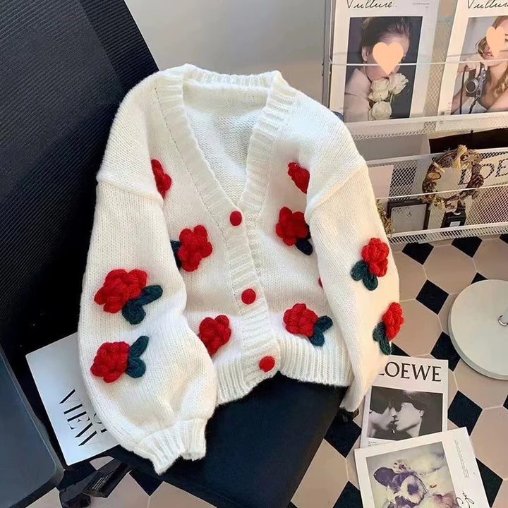 Women's 3D Floral Knitted Cardigan