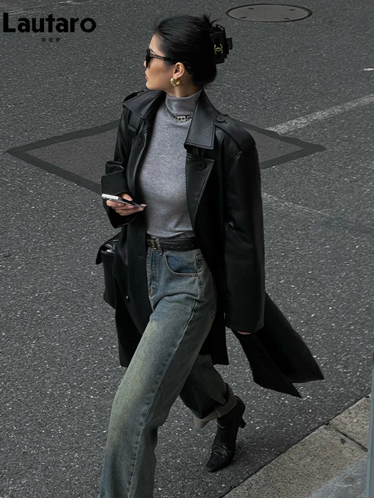 Lautaro - Women's Soft Faux Leather Trench Coat
