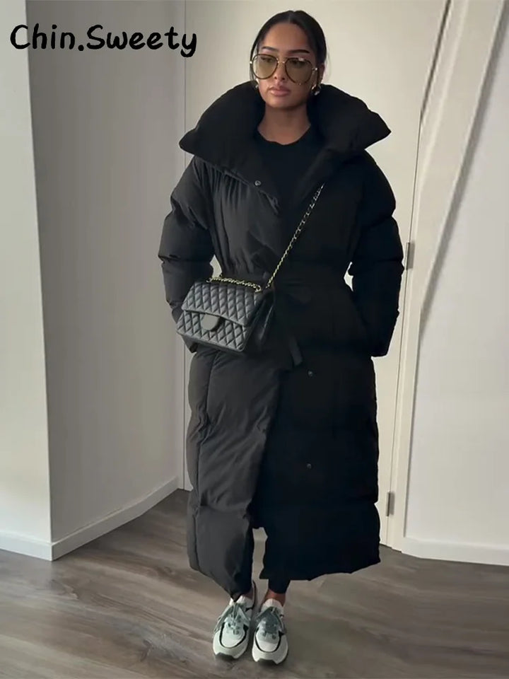 Hot Women Puffy Quilted Hooded Long Cotton Coat