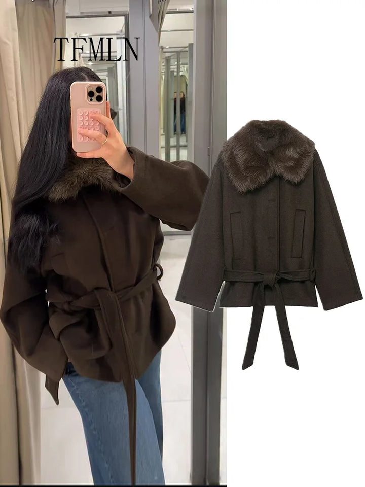 TFMLN Women's Loose Faux Fur Collar Jackets