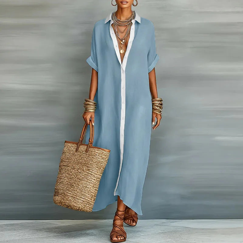 Gemma | Long Linen Shirt Dress & Shirt Collar