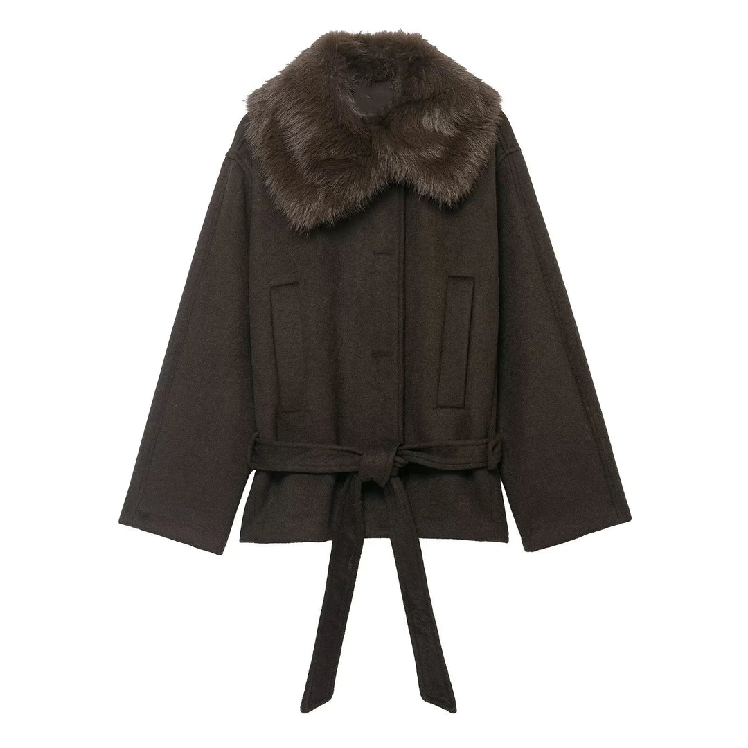 TFMLN Women's Loose Faux Fur Collar Jackets