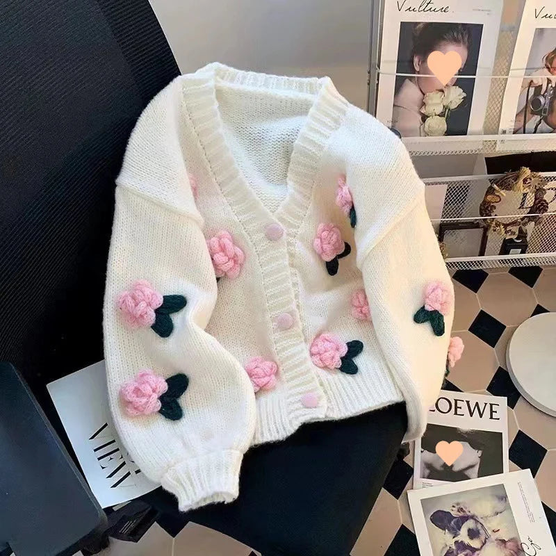 Women's 3D Floral Knitted Cardigan