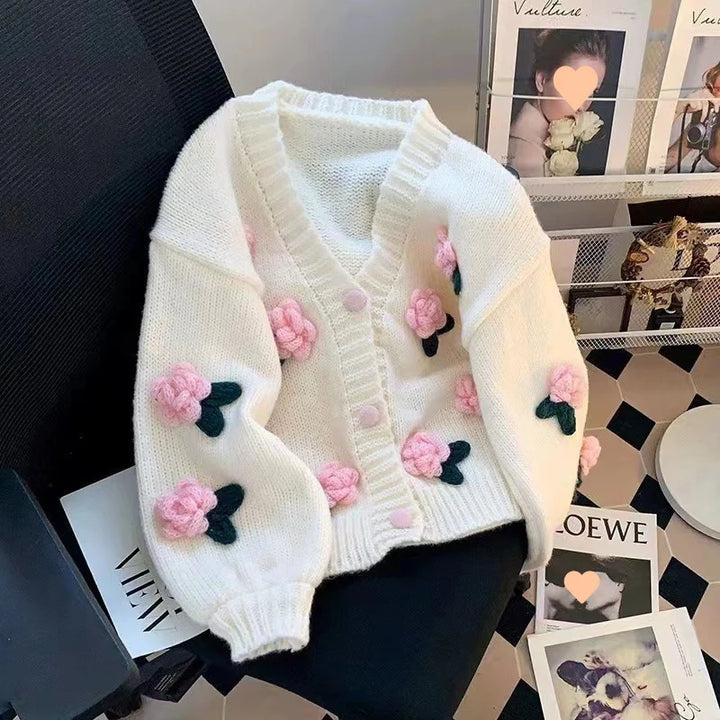 Women's 3D Floral Knitted Cardigan