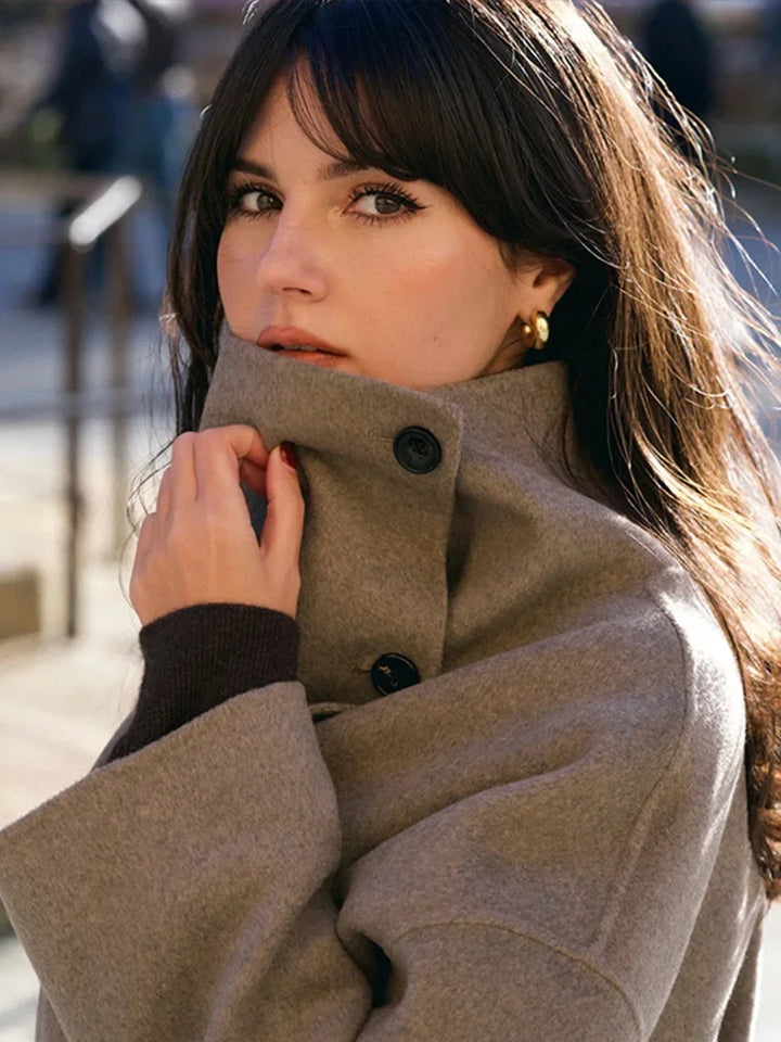 Women's stand-up collar wool coat