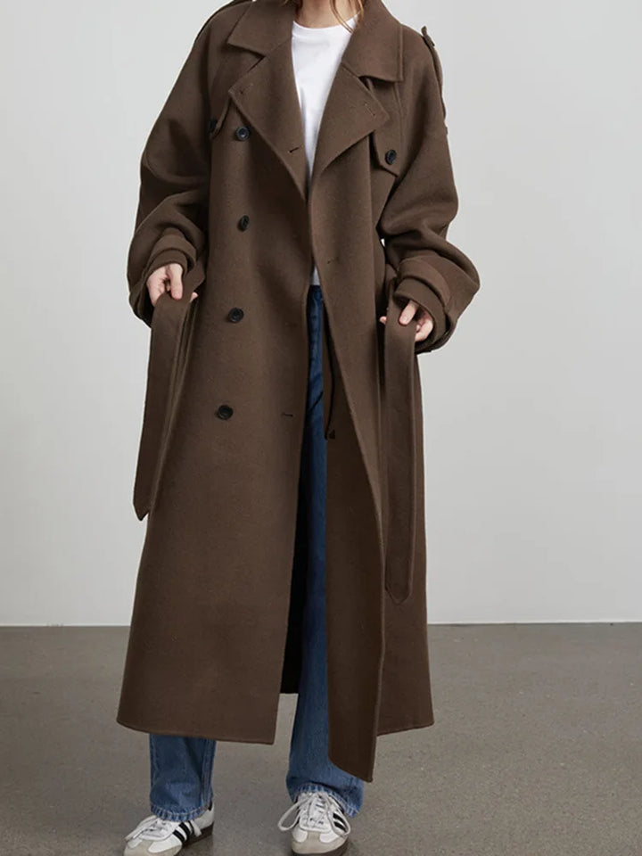 Elegant Black Long Coat with Belt for Women