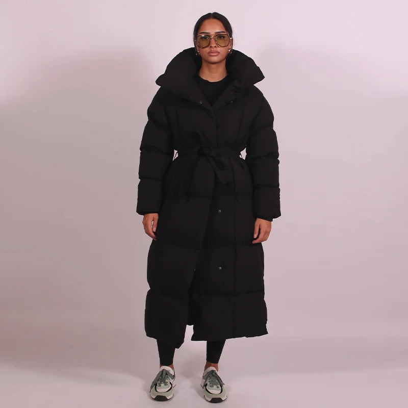 Hot Women Puffy Quilted Hooded Long Cotton Coat