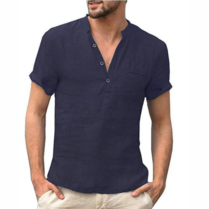 Men's Cotton Linen Henley Shirt Fashion Light