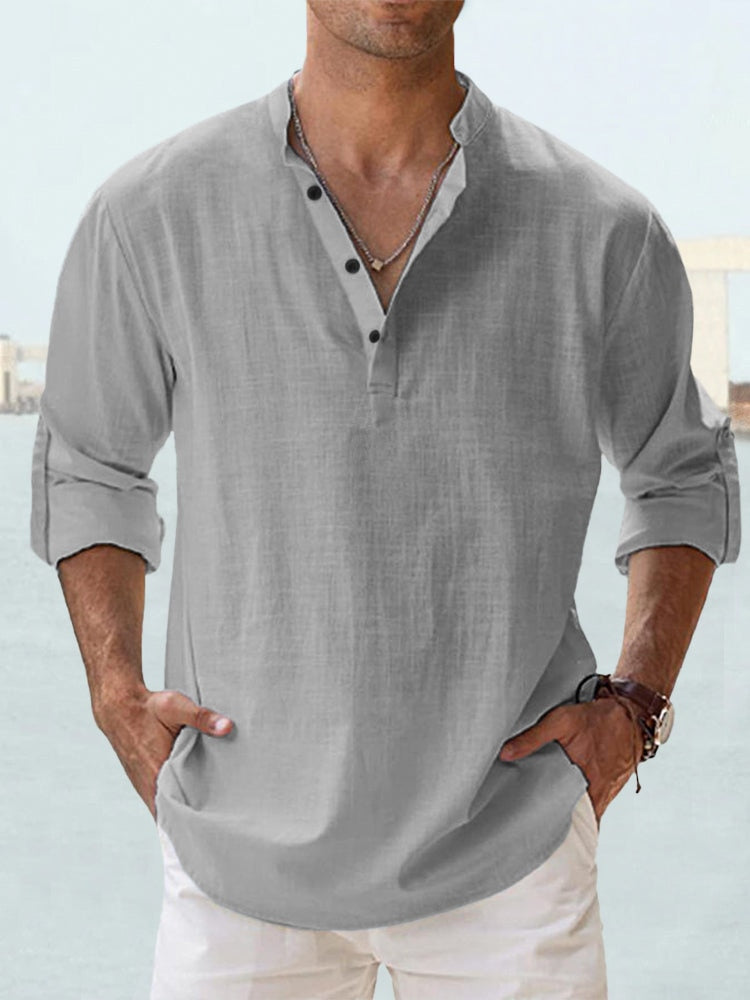 Mode Lumiere | Men's Lightweight Linen Henley Shirt