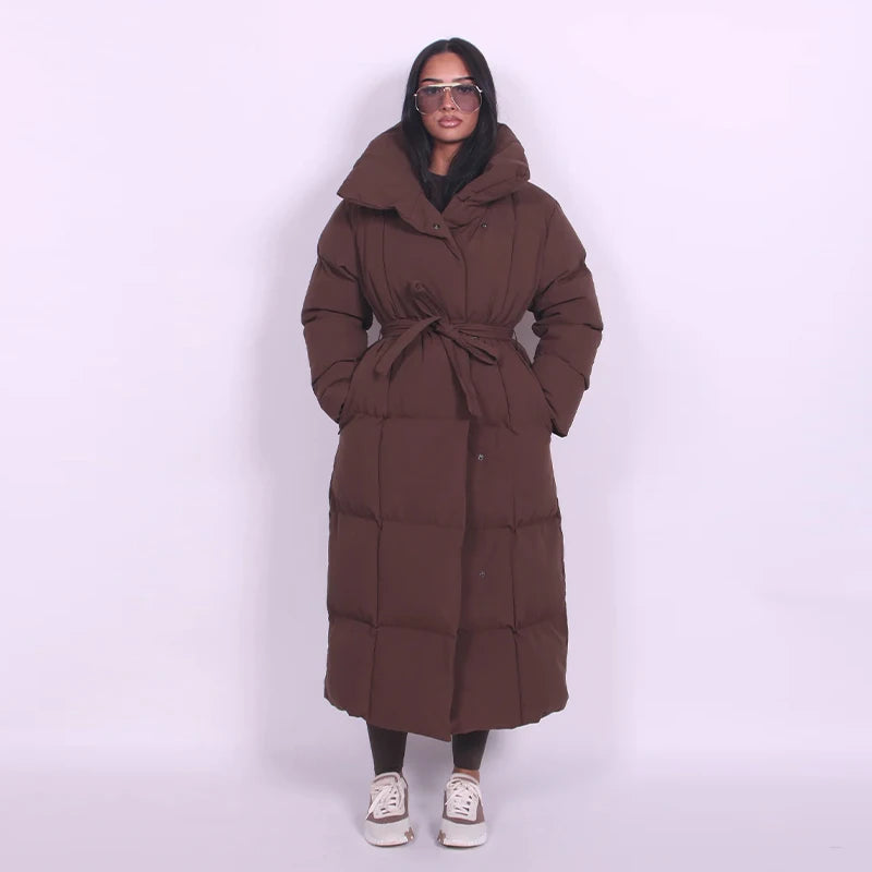 Hot Women Puffy Quilted Hooded Long Cotton Coat
