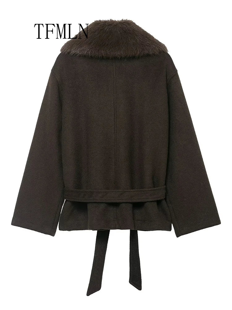 TFMLN Women's Loose Faux Fur Collar Jackets