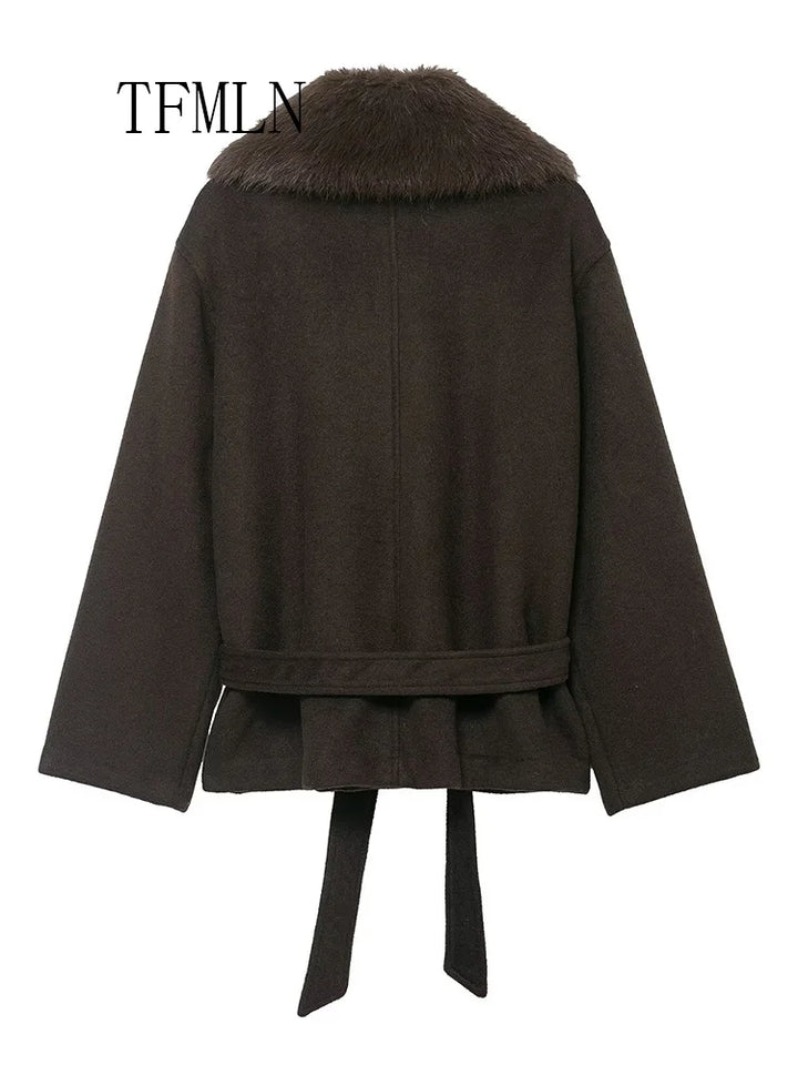 TFMLN Women's Loose Faux Fur Collar Jackets