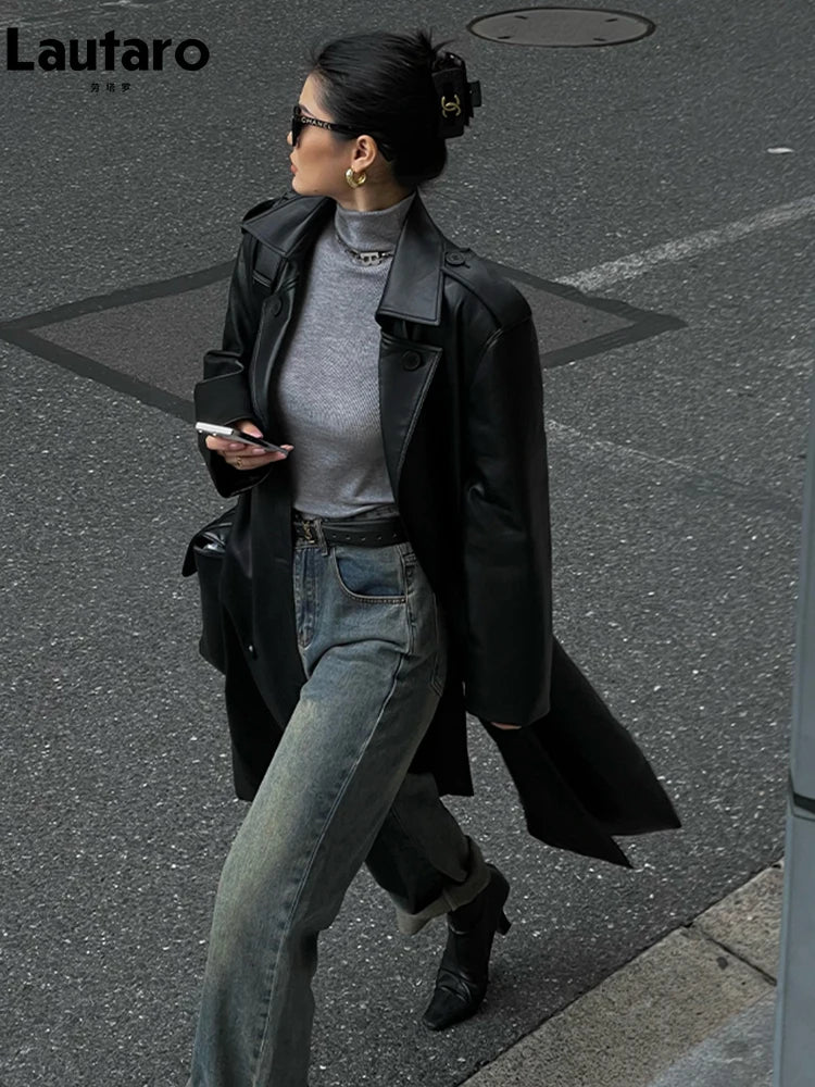 Lautaro - Women's Soft Faux Leather Trench Coat
