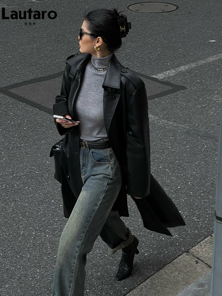 Lautaro - Women's Soft Faux Leather Trench Coat