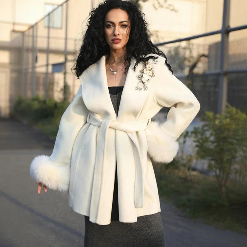 TARUXY fox fur wool coats women's coat