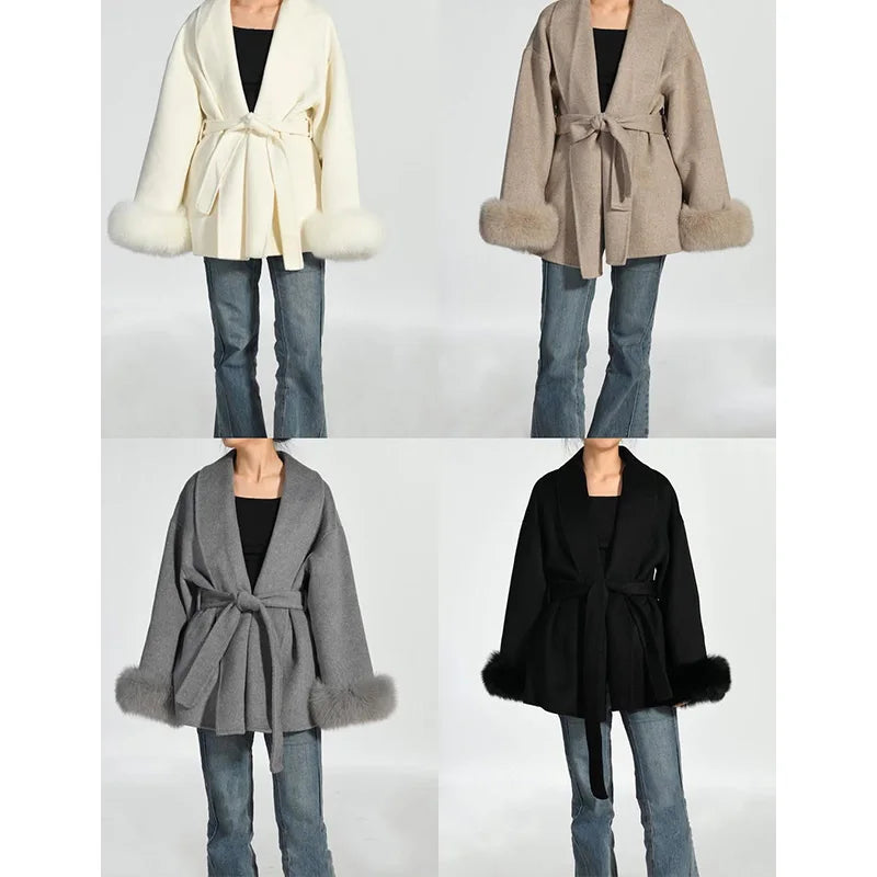 TARUXY fox fur wool coats women's coat