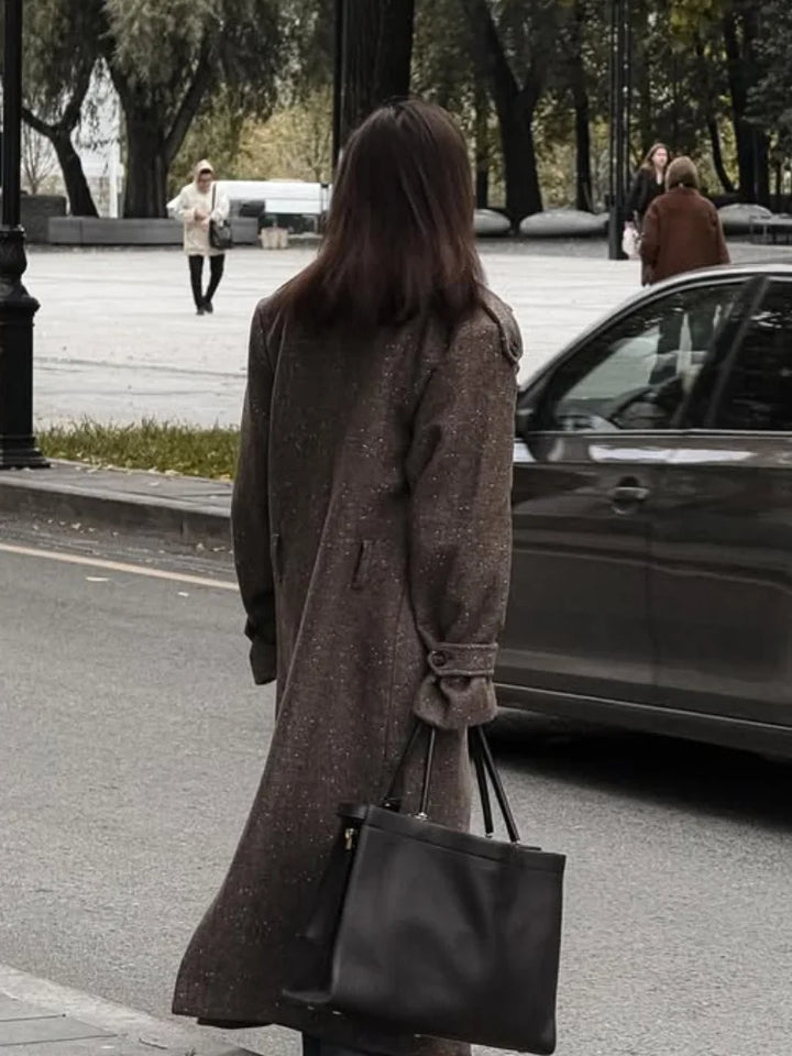 Women's Long Wool Lapel Trench Coat