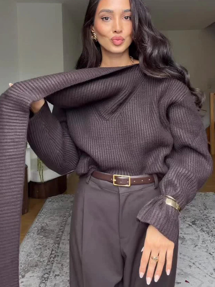 Women's brown knitted turtleneck sweater