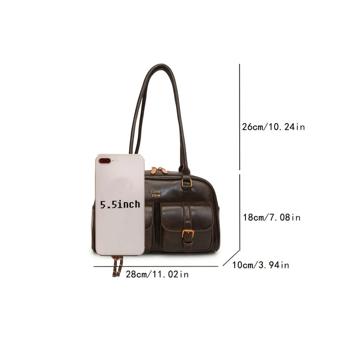 Women's Coffee Brown Multi-Pocket Handbag