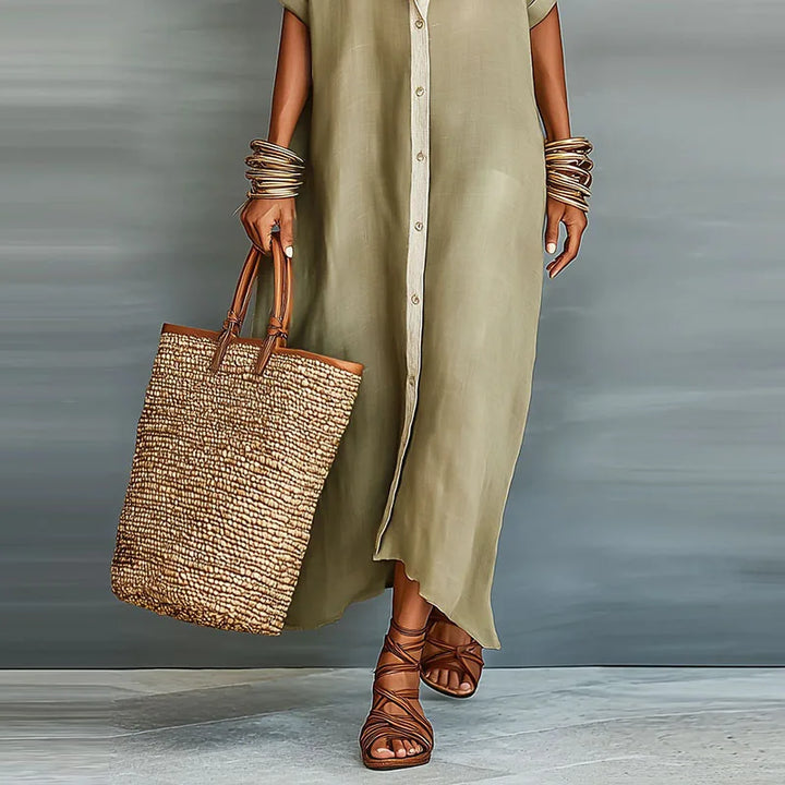 Gemma | Long Linen Shirt Dress & Shirt Collar