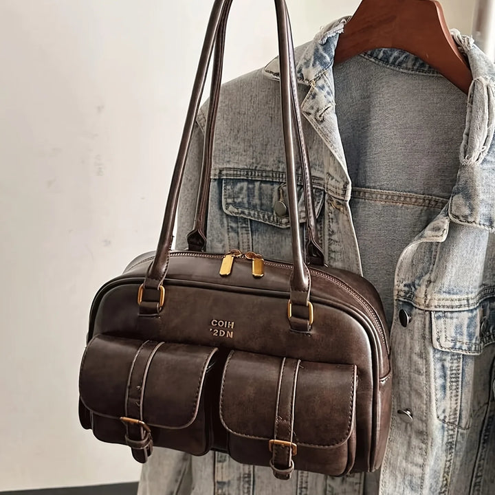 Women's Coffee Brown Multi-Pocket Handbag