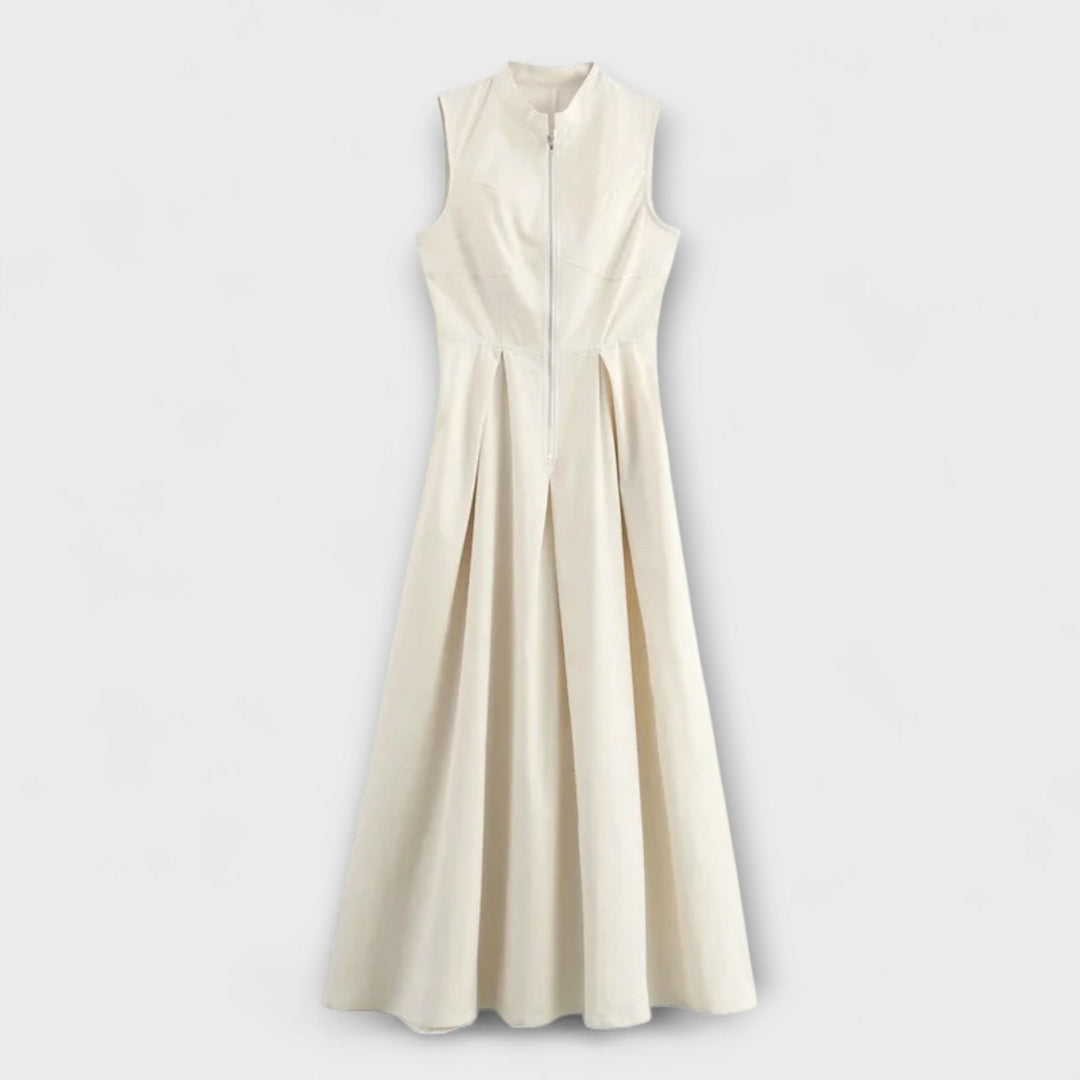 Sleeveless short dress with pleats and a fitted midi cut