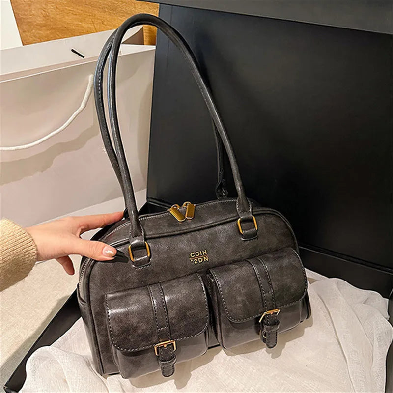 Women's Coffee Brown Multi-Pocket Handbag