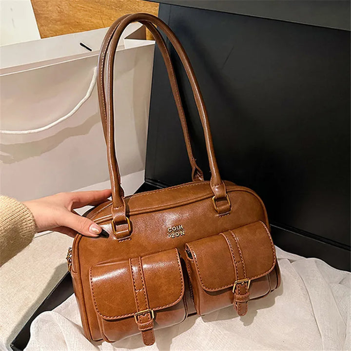 Women's Coffee Brown Multi-Pocket Handbag