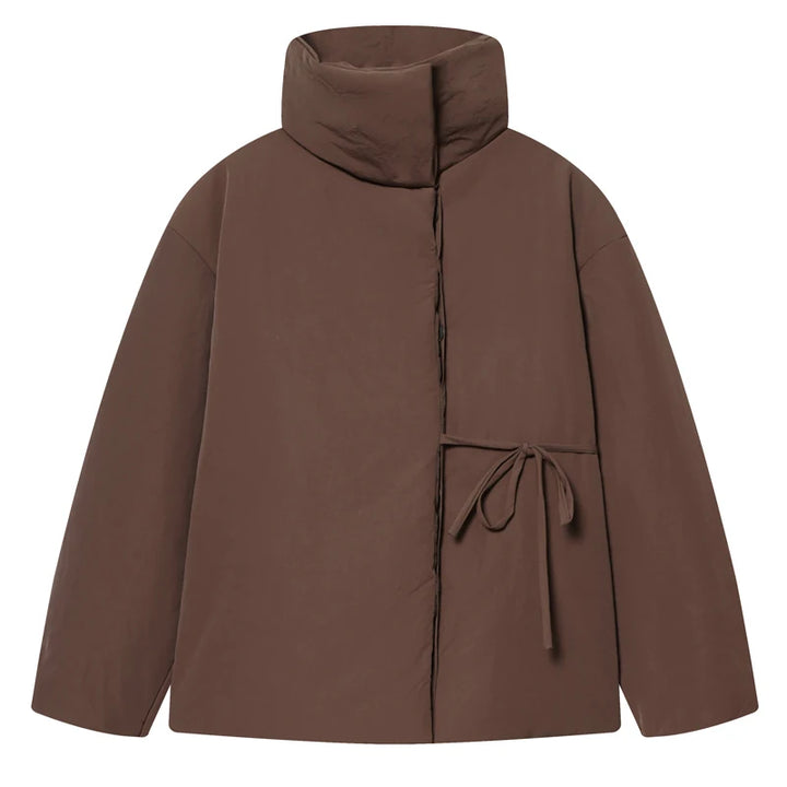 Women's Casual Brown Lace-Up Winter Jacket