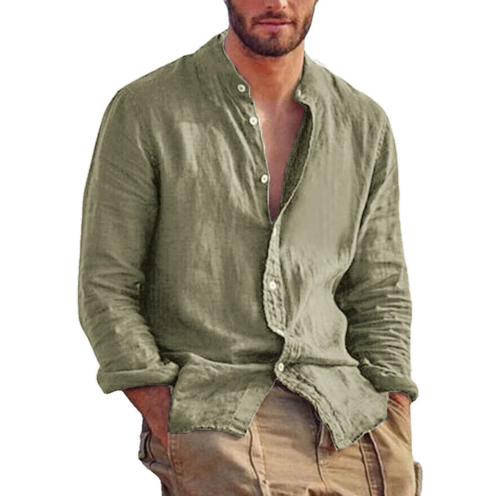 Light Mode | Men's Linen Mandarin Collar Shirt Casual Elegance