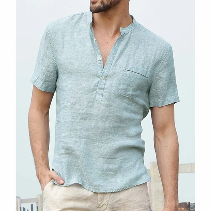 Men's Cotton Linen Henley Shirt Fashion Light