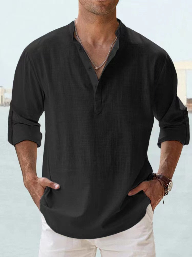 Mode Lumiere | Men's Lightweight Linen Henley Shirt