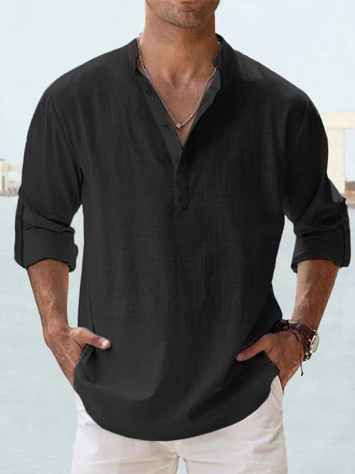 Mode Lumiere | Men's Lightweight Linen Henley Shirt