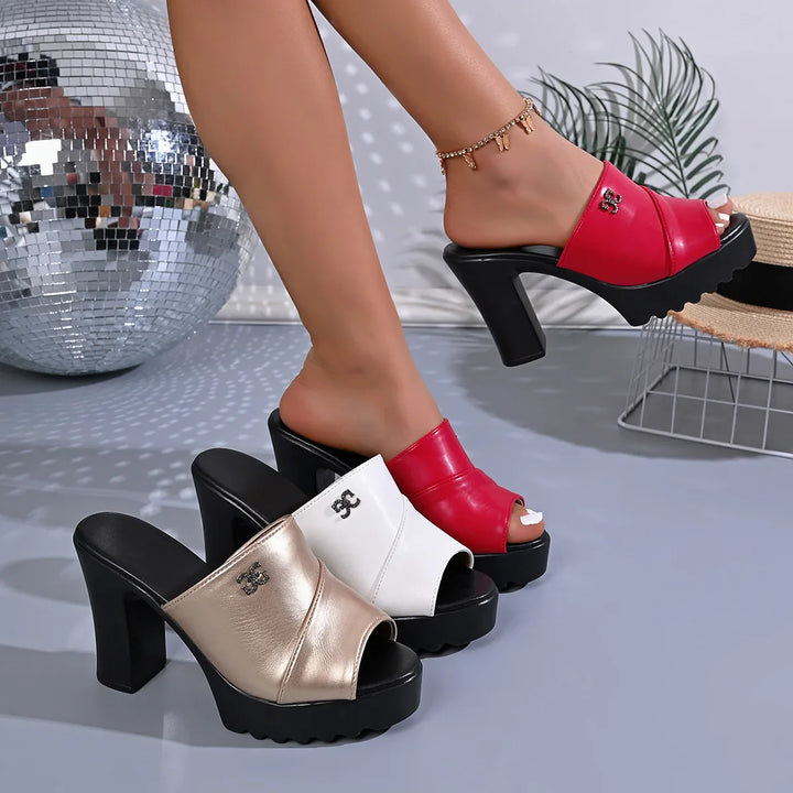 Women's Casual High-Heeled Sandals Outdoor Wear 2026 New Trend Buckle Sandals Thick-Heeled Sandals Women's Summer PU Rubber