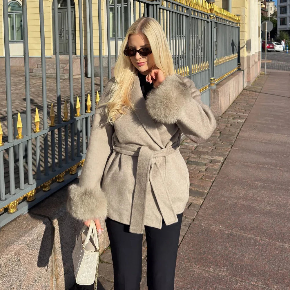 TARUXY fox fur wool coats women's coat
