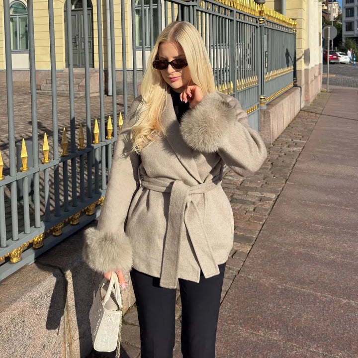 TARUXY fox fur wool coats women's coat