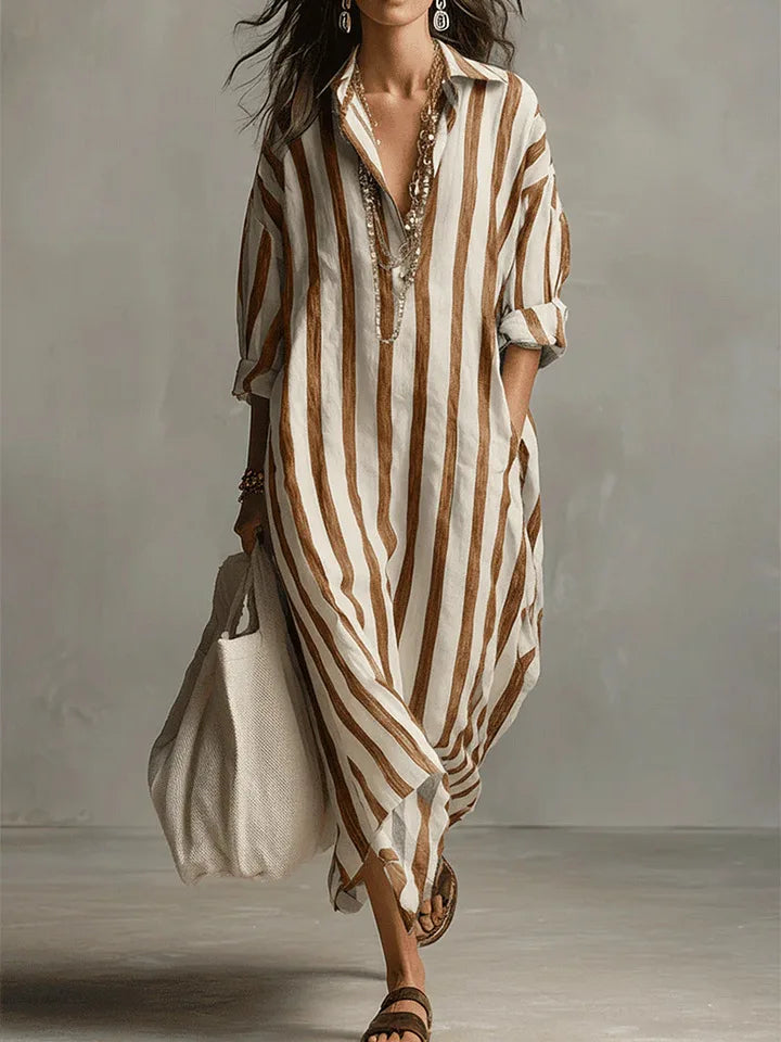 Amaris | Striped Linen & Cotton Long Shirt Dress