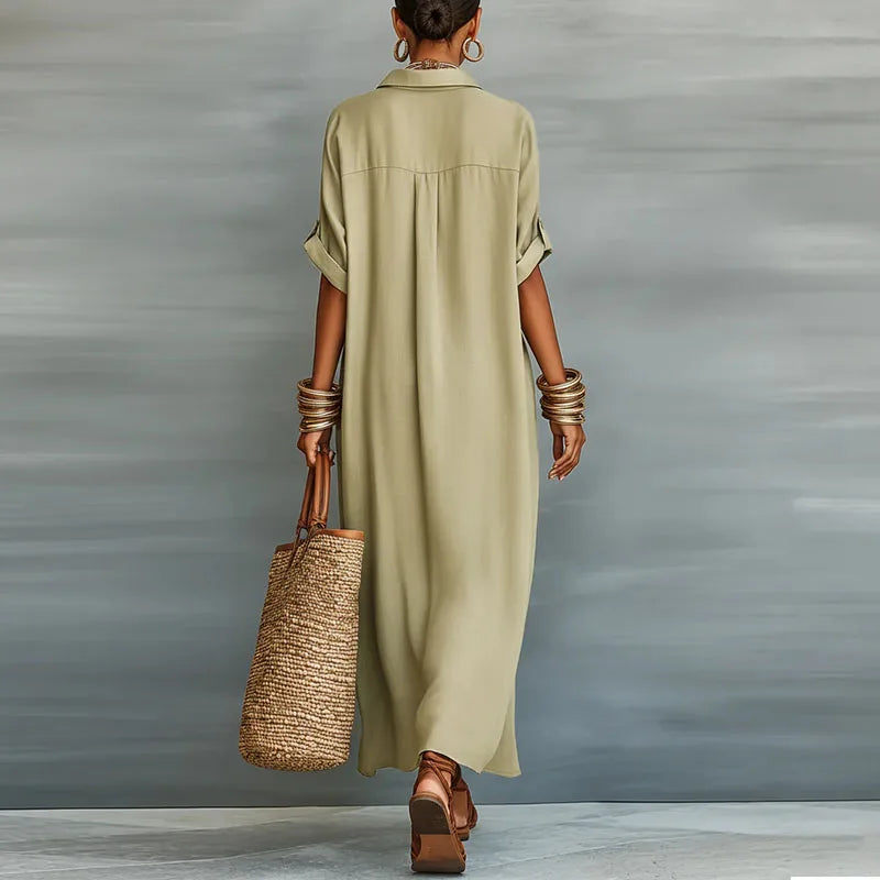 Gemma | Long Linen Shirt Dress & Shirt Collar